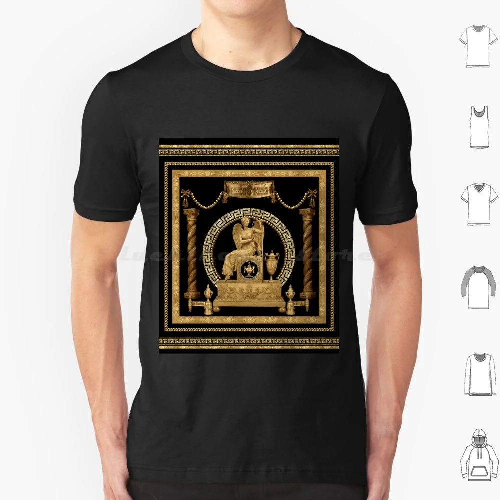 Gold Baroque Woman Figure Pattern. Baroque Embroidered Columns , Stylish Pattern Designed With Chains. T Shirt Men Women Kids