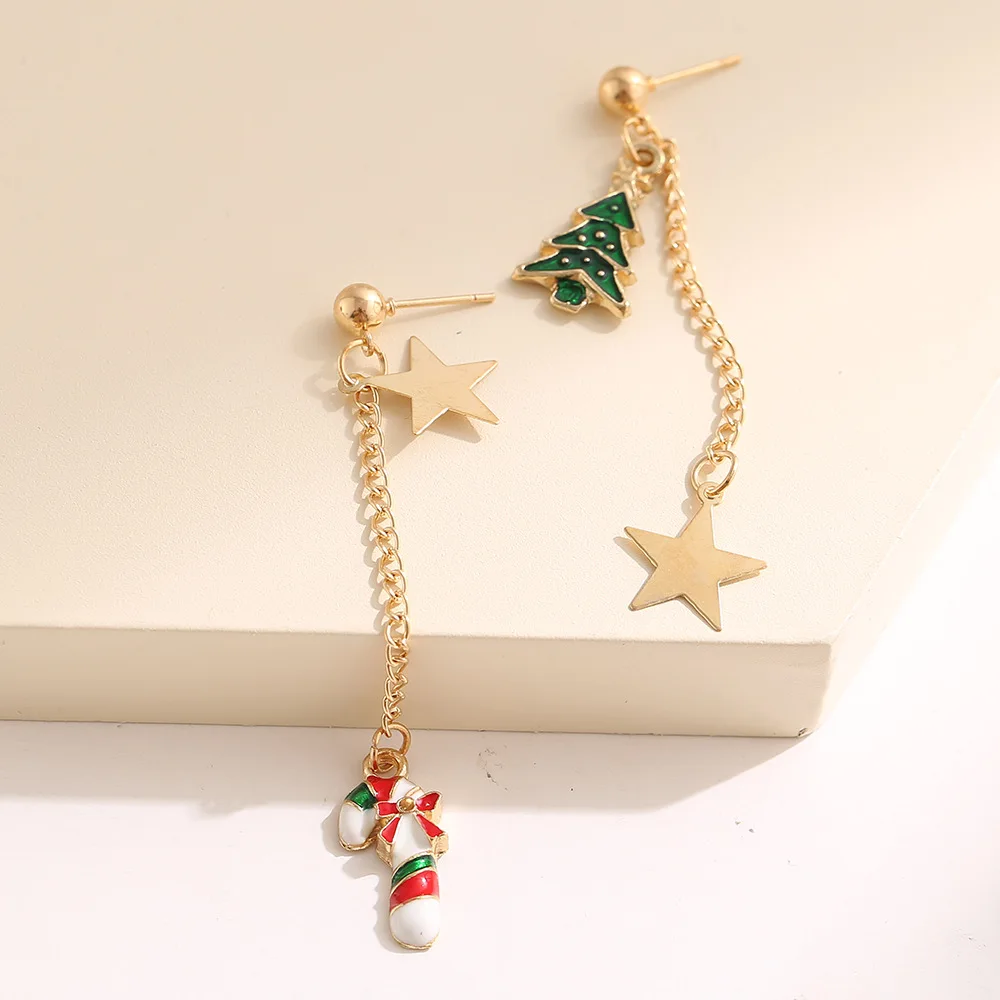 Christmas Tree Chain Drop Earrings Long Tassel Chain Star Earring Women Fashion Jewelry Girlfriends Gift