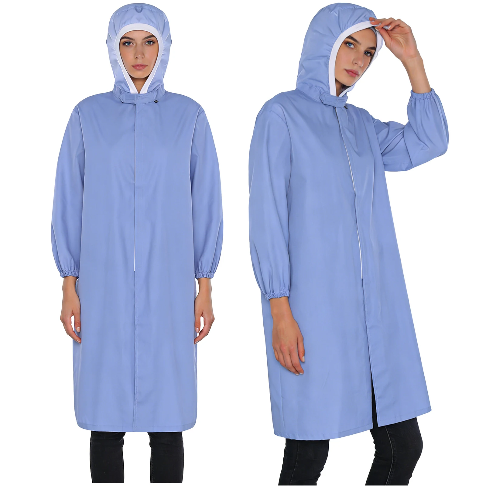 

Adults Basic Ear Loops Hooded Lab Jackets Long Sleeve Hook-loop Fastener Protective Workwear for Workshop Cleanroom Laboratory
