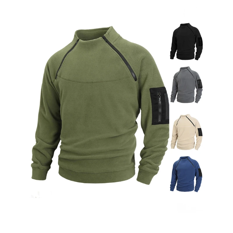Autumn Winter Men Sweatshirt Slim Fit Zippered round neck Long Sleeve Pullover Casual Coral Fleece Training Sweatshirt Men tops