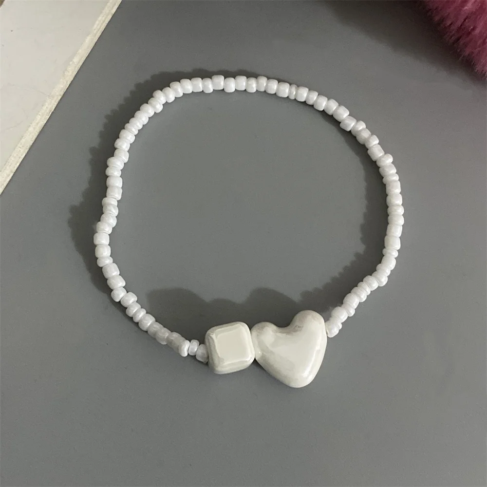 Cute Love Heart Bracelet Small Rice Beads Fashion Handmade Bracelet Geometirc Ceramic Square Heart Hand Jewelry