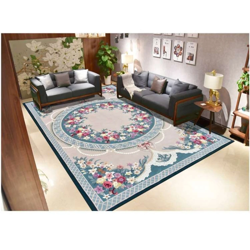 Persian Dirt-proof Printed Crystal Velvet Thick Non-slip Square Big Carpets And Rugs