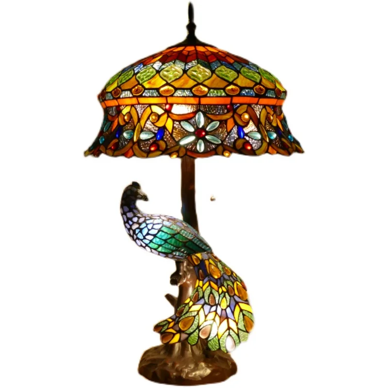 

Tiffany Colorful Table Lamps D46cm H78cm Luxurious Ancient Garden E27 Bedside Lamps Living Room Decoration Bedroom Table Lamp