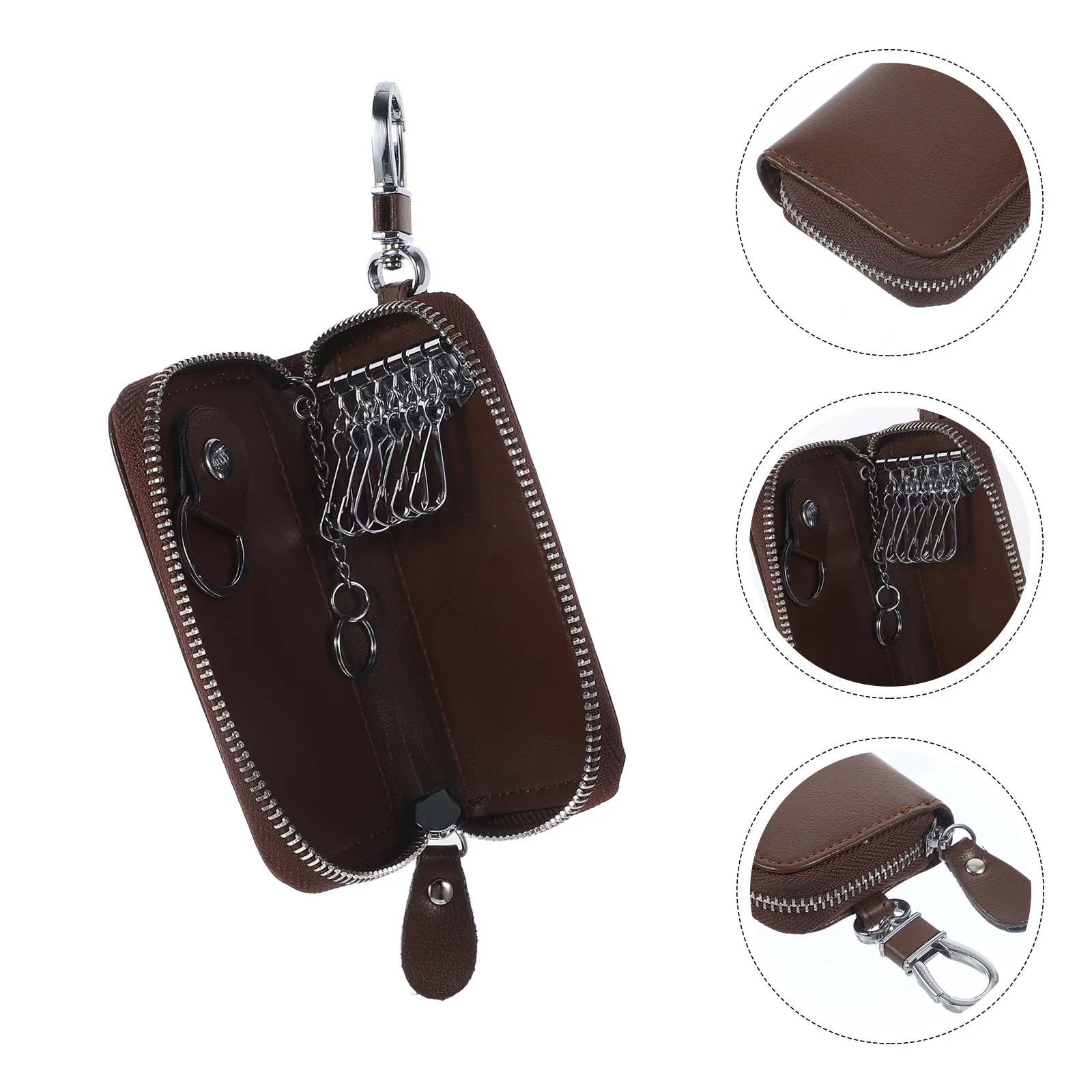 

Car Key Pouch Zipper Key Storage Bag Durable Keychain Holder For Men Hanging Waist Bag Protector (Coffee)