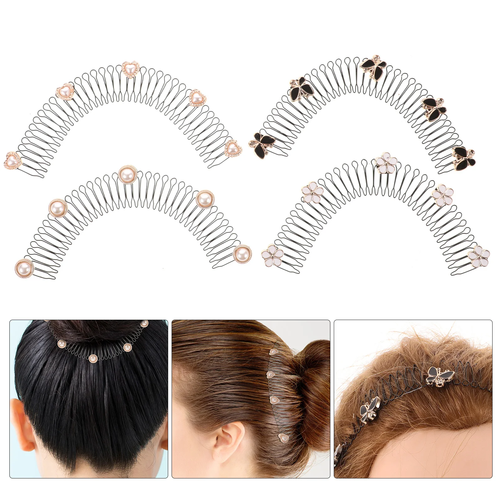 

4Pcs Invisible Hair Comb Holder U Shape Stretchable Flyaway Fixer for All Day Hairstyle Control Fine Wavy Curly Thick Hair
