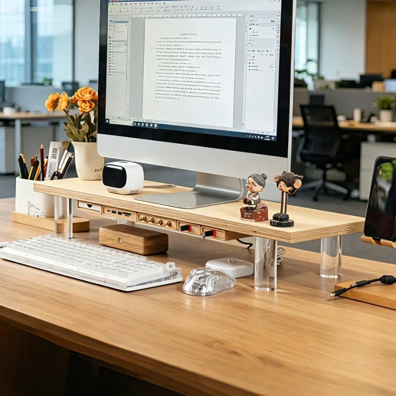 Black Walnut Modular Monitor Stand Ergonomic Computer Riser Shelf Fast Charging Dock Accessories Desktop Organizer for Office