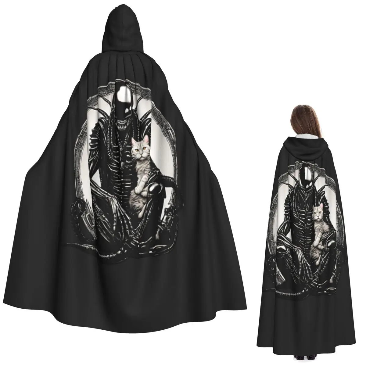 

Длинный плащ с капюшоном ксеноморфа и кота, средневековый костюм ведьмы, накидка для косплея, накидка на Хэллоуин, вечеринка для взрослых, унисекс
