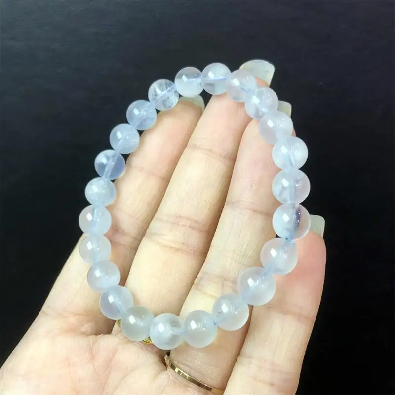 

Natural Blue And White Aquamarine Bead Bracelet Gemstone Crystal Jewelry For Women Healing Bohemia Holiday Gift 1pcs