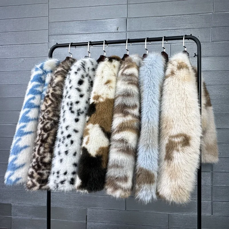 2026 Fashion Printed Fox Fur Coat Women's Autumn Winter Faux Fur Super-short Jacket Loose Tops Streetwear High-waisted Outerwear