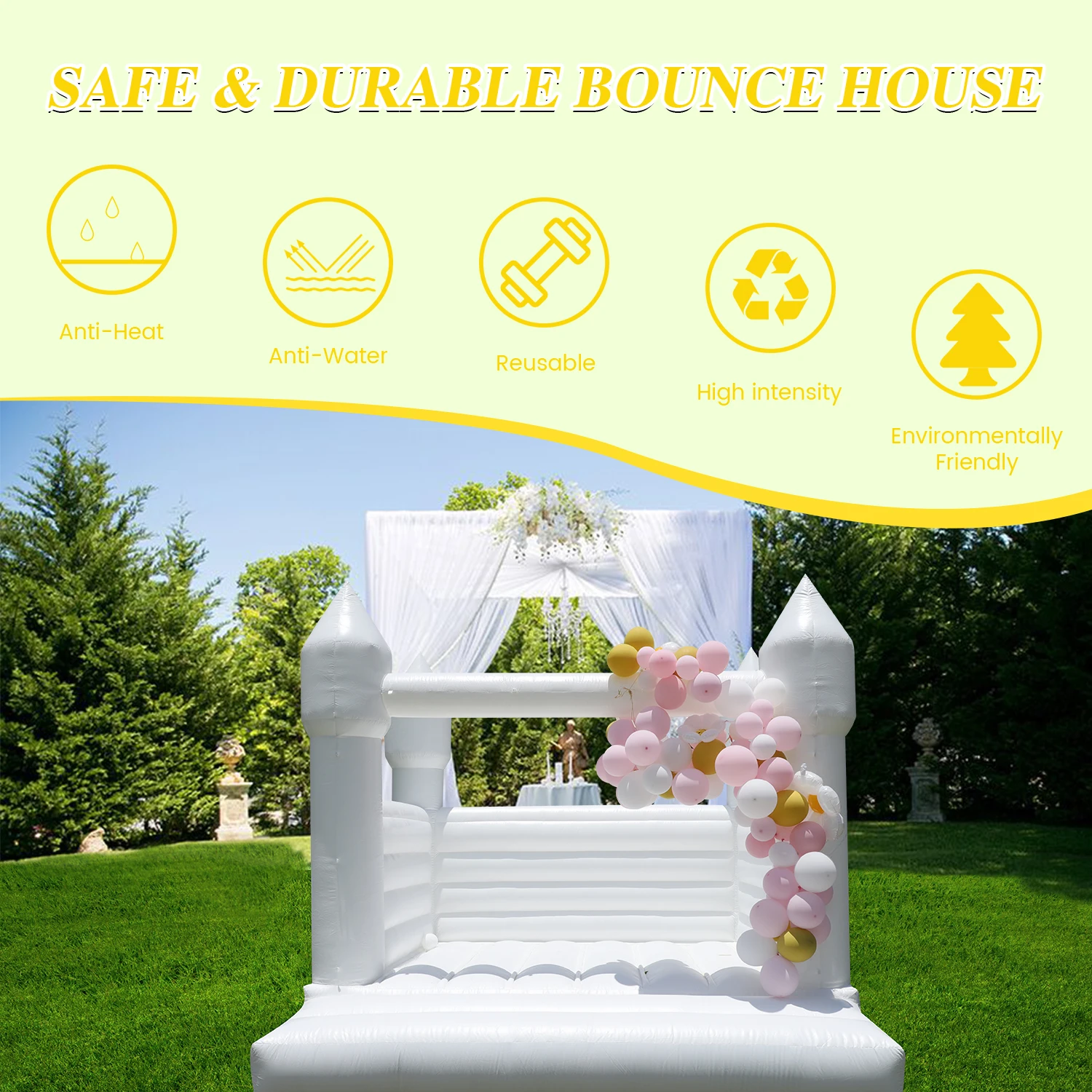 Aire de jeux pour enfants, jouets pour enfants 13x12 pieds, maison gonflable géante blanche, château gonflable en PVC pour fête de mariage