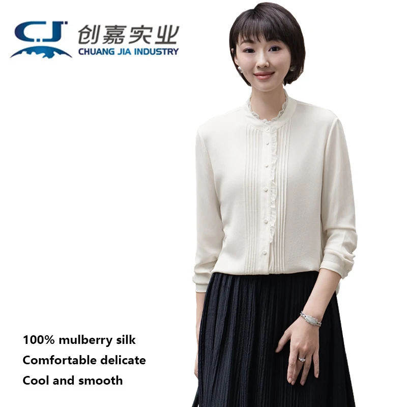 High-end Natural Silk Women's Shirt Elegant and Comfortable Blouse for Spring, Autumn Casual Wear, Luxurious Fashion Clothing