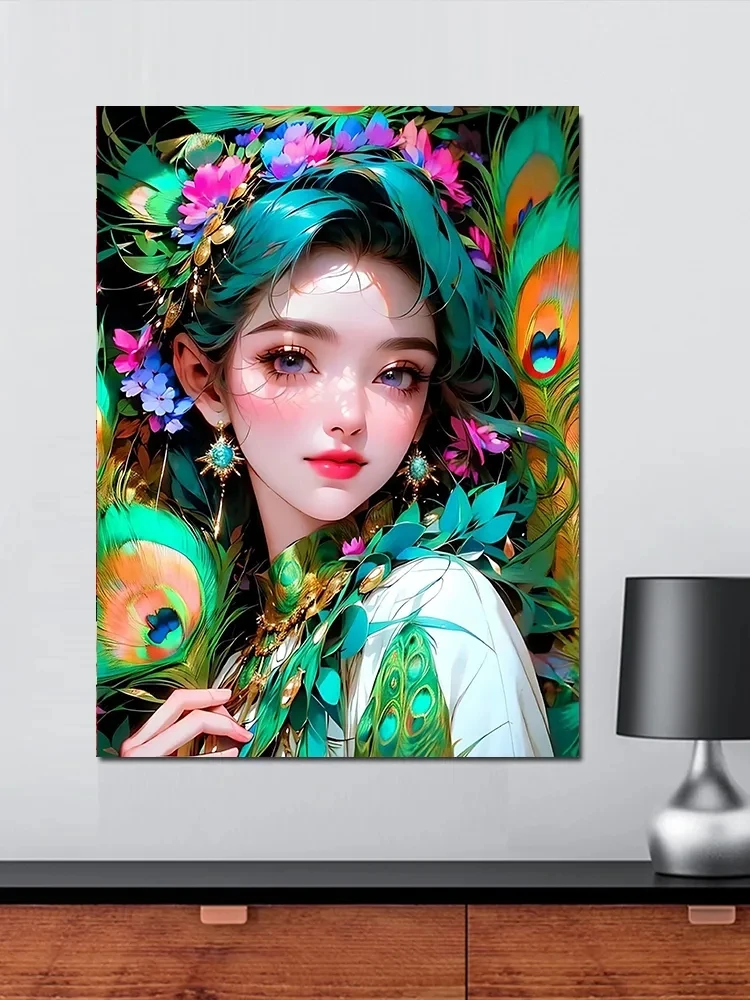 5D Diy Diamond Painting New Arrivals Green Peacock Girl Diy Full Mosaic Embroidery Rhinestone Beautiful Woman Flower V448