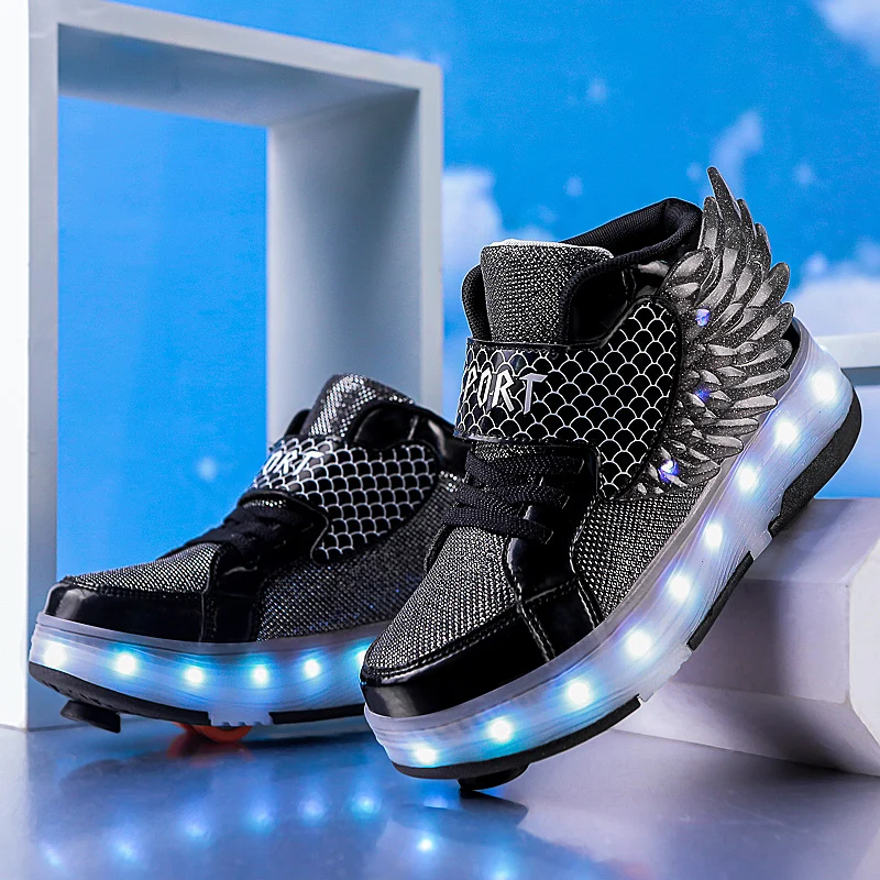 أحذية رياضية للأطفال لخريف وشتاء 2025 جديدة: أحذية مجنحة للفتيات، أحذية مضيئة وامضة للأولاد الصغار بـ 7 ألوان #3