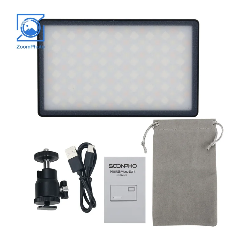 

Soonpho P10 RGB Light Panel On-Camera Light Full Color Video Light Kit Dimmable 2500-8500K Bi-Color Panel Light Black/Green