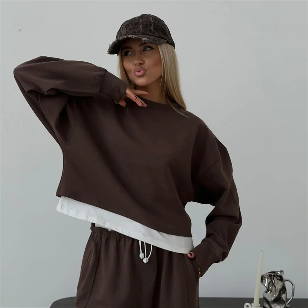 Autumn Sport Pullover Two Piece Set For Women Fake Two-Piece Hoodies Sets Womens 2 Piece Pullover Set Women Luxury Loose Set