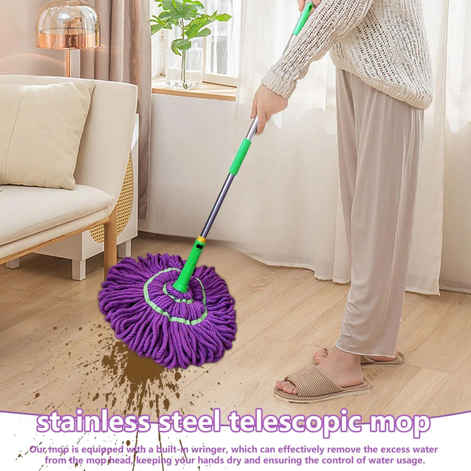 Twist Mop Haushalts-Saugmopp, leicht auswringbares Reinigungsgerät für Hartholz, Keramikfliesen, Marmor, Beton, Haus und Küche