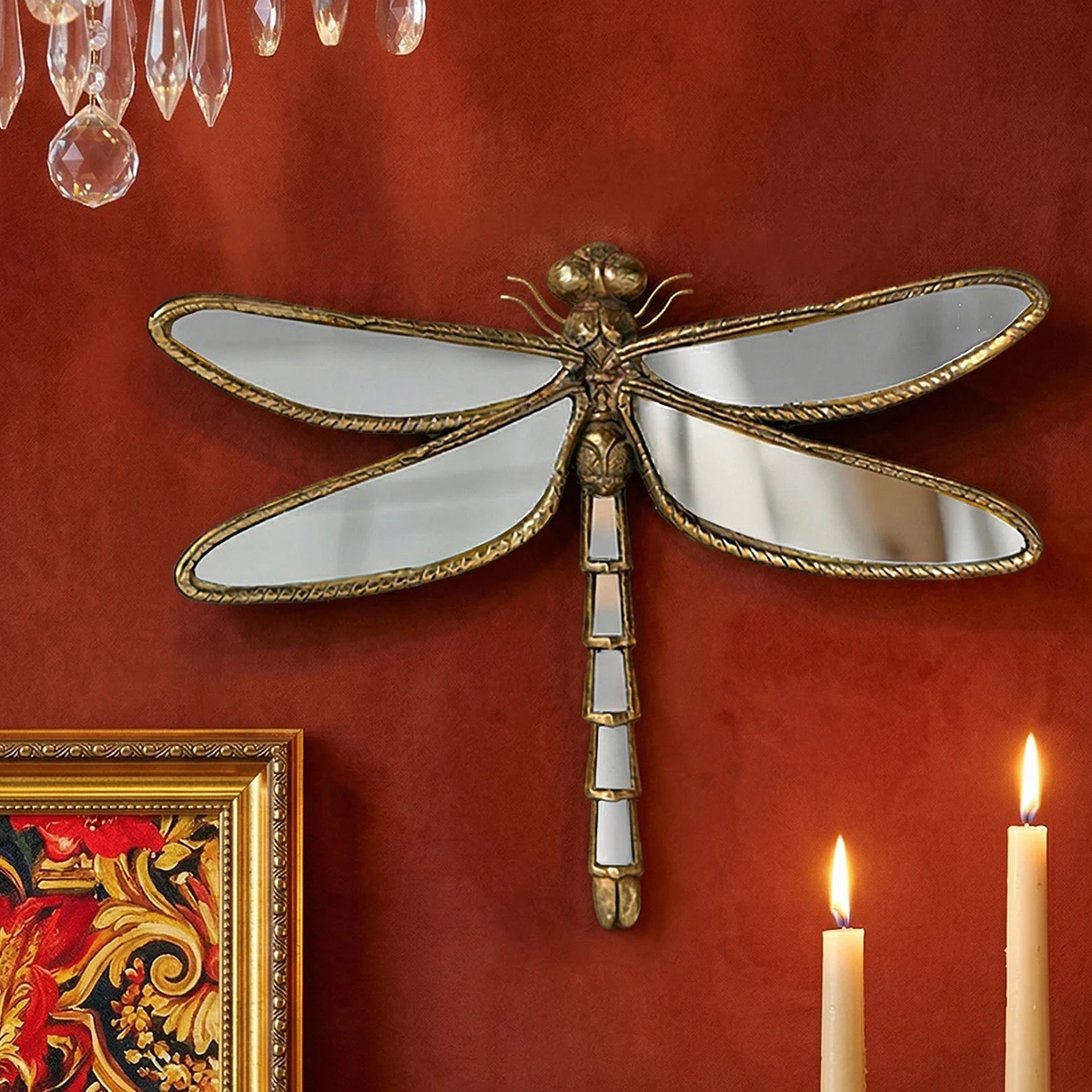 1 pièce, pièce décorative suspendue en forme de libellule en résine, pour la décoration murale de fond de salon de style européen