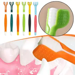 Nylon Pet Three-head Toothbrush New Plastic Three-head Pet Toothbrush Small Dog Soft Bristle Toothbrush Pet Cleaning Toothbrush