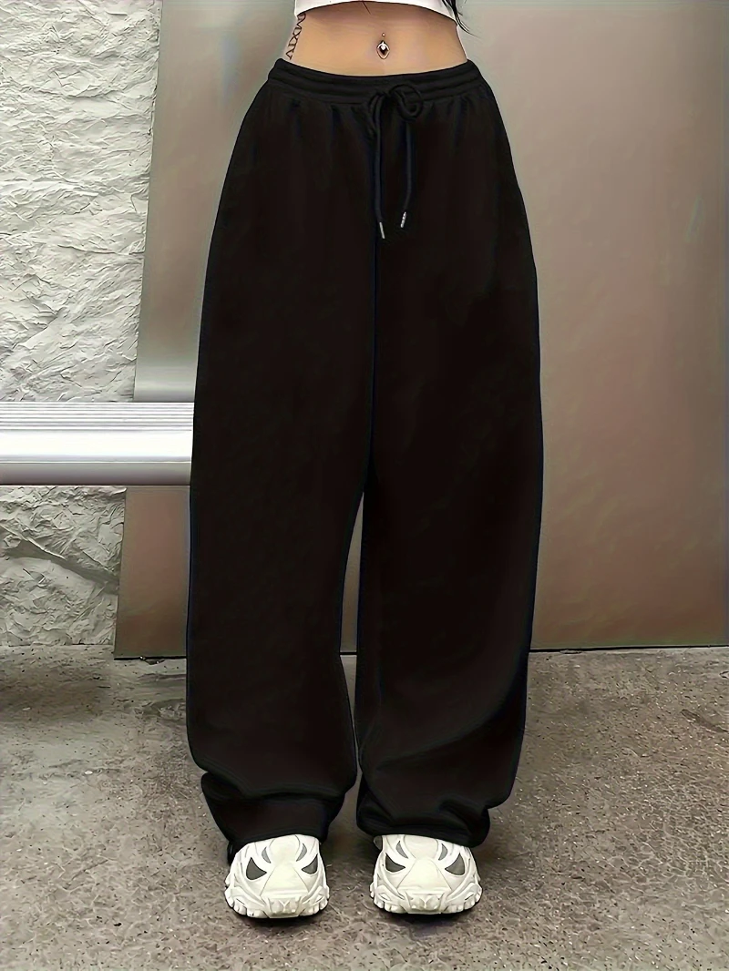 

Black Jogger Pants - Straight-Leg Trousers with Drawstring Waist, All-Season Casual & Jogging Pants for Gym, Running