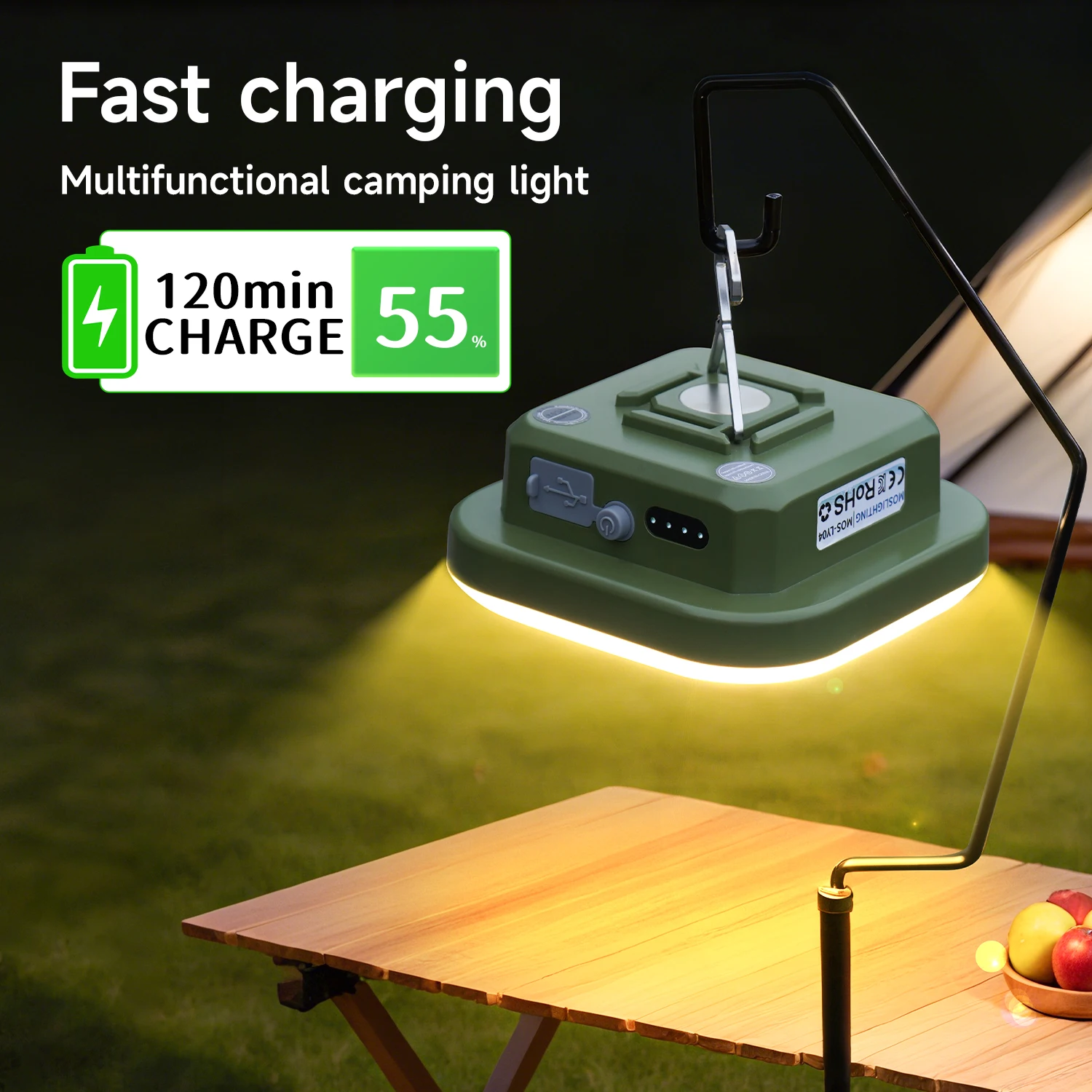 MOSLIGHTING Camping Lantern 50W 1300LM Fast Charging Outdoor Portable Flashlight with 4 Modes Dimmable Hang Tent Lamp Work Light