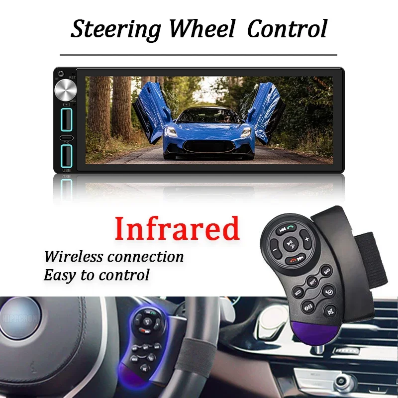 HIPPCRON Car Radio 6.86" Wireless Carplay Android Auto 1Din Car Stereo Multimedia Video BT5.0 FM USB Type-C Charge MP5 Player
