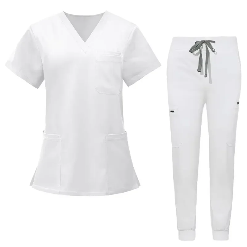 New Product Double Layer Multi-functional Pocket Nurse Uniform Surgical Gown Anesthetist Overalls Short-sleeved Scrubs