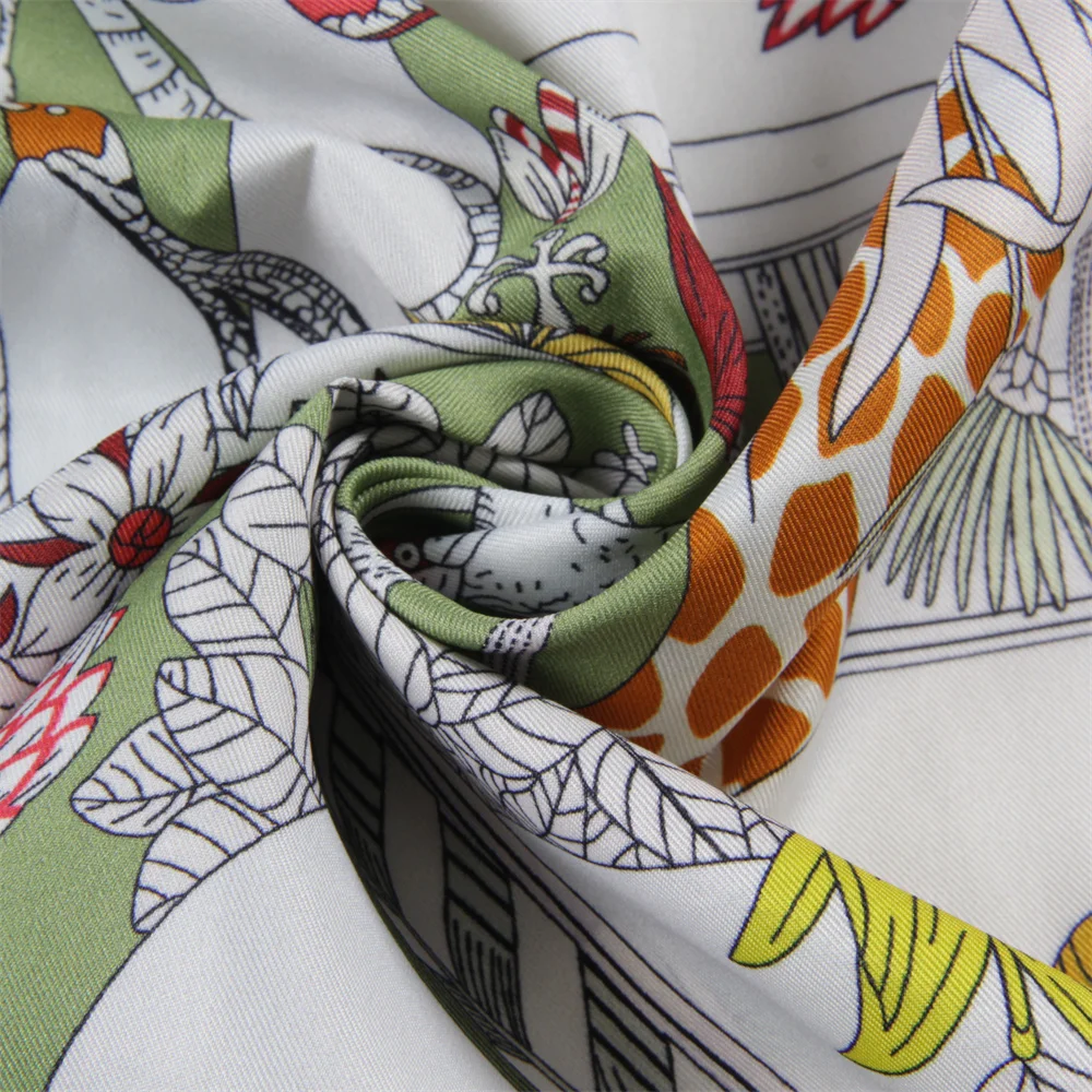 90CM Brand Silk Scarves Wraps Double Printed Twill Silk Scarf Women Shawls Luxury New Design Square Hijabs Curled Shawl view 5
