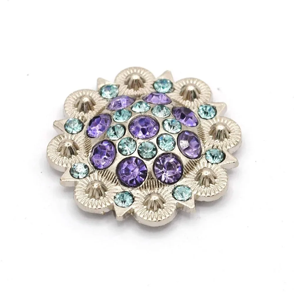 12pcs/lots ligh pink Diameter 3.7CM Metal flower Conchos white rhinestone decoration Belt accessories accessories