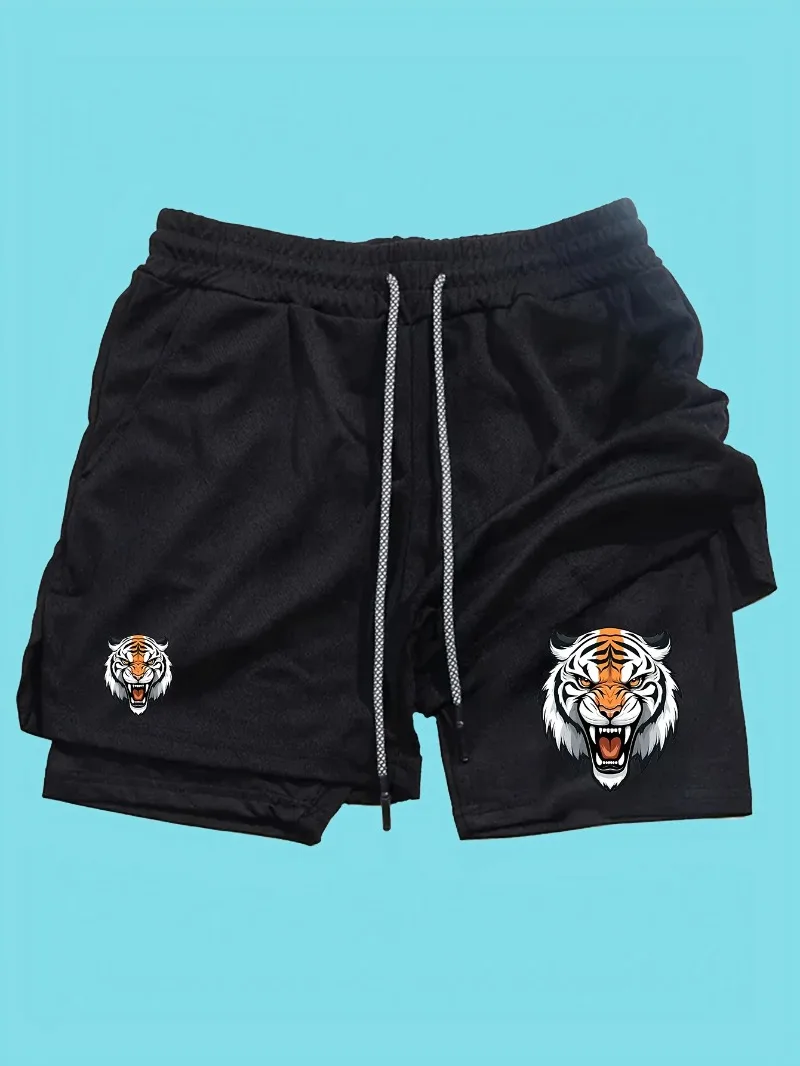 Summer Men'S Fitness Shorts Quick-Dry and Breathable Suitable for Running and Training Featuring A Trendy Animal Print Workout