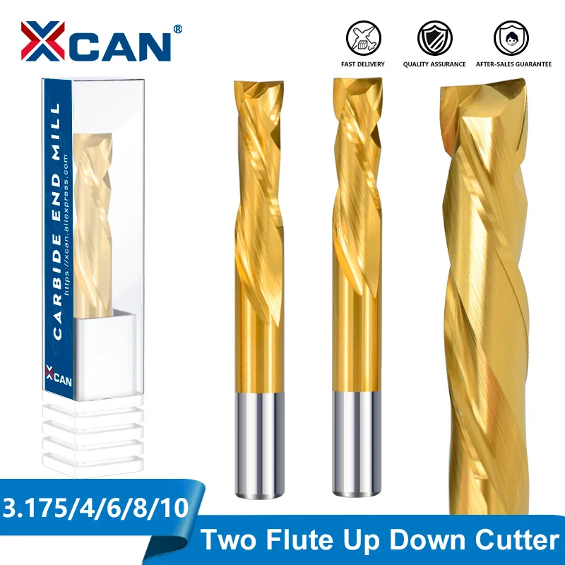 

XCAN UP DOWN Cutter 2 Flute CNC Router Bit 3.175/4/6/8/10mm Shank Tianium Coated Carbide End Mill Milling Cutter For Wood