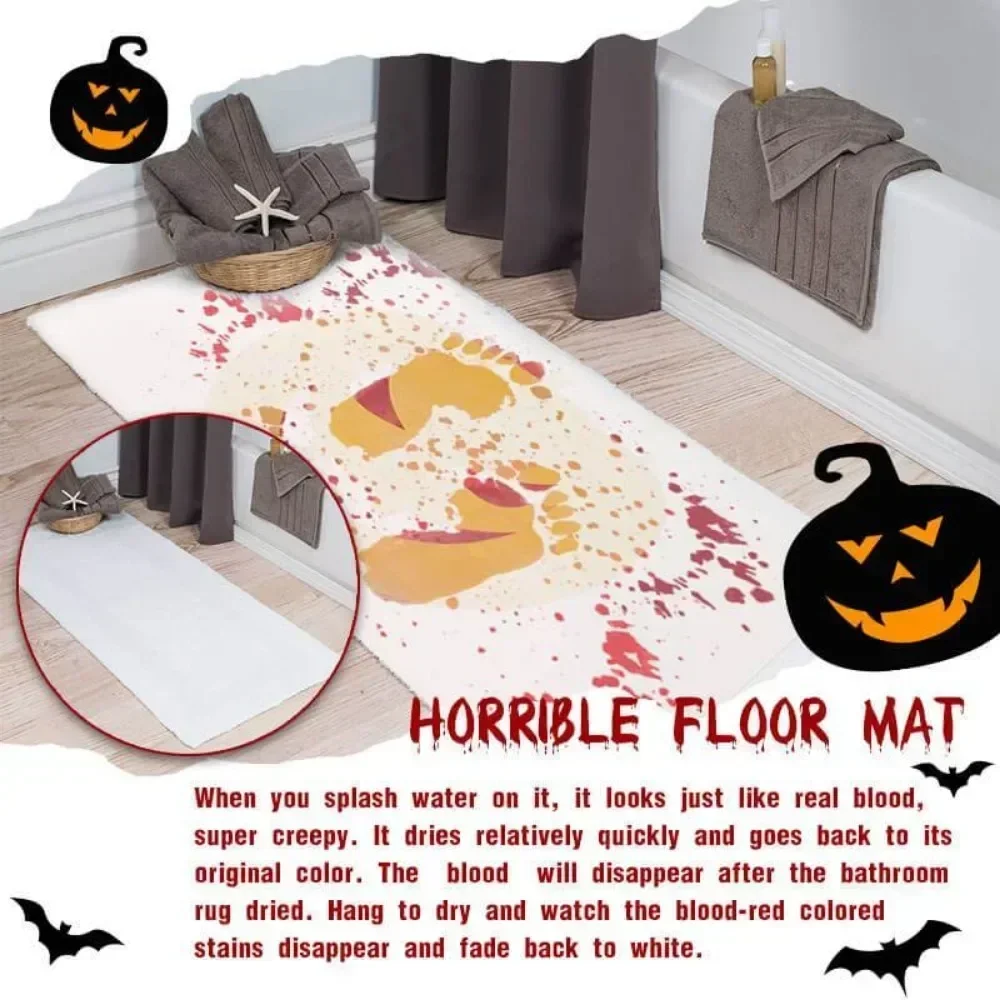 Color-Changing Bath Mat Halloween Mat Red Horrible Floor Carpet Home Bathroom Horror Blood Footprints Anti-Slip 40*70CM Carpet