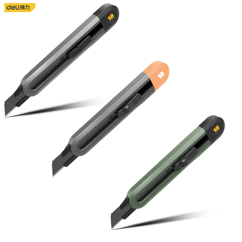 Deli 18mm Self-locking Utility Knife High Quality Tool Push Button Retractable Paper Cutting Art Knife Office Furniture Supplies