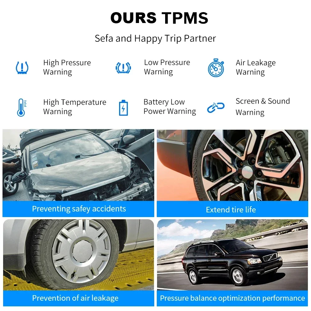 Intelligent TPMS Solar Tyre Pressure Monitoring System Parking Sensors For Cars Temperature Tire Air Pressure Gauge