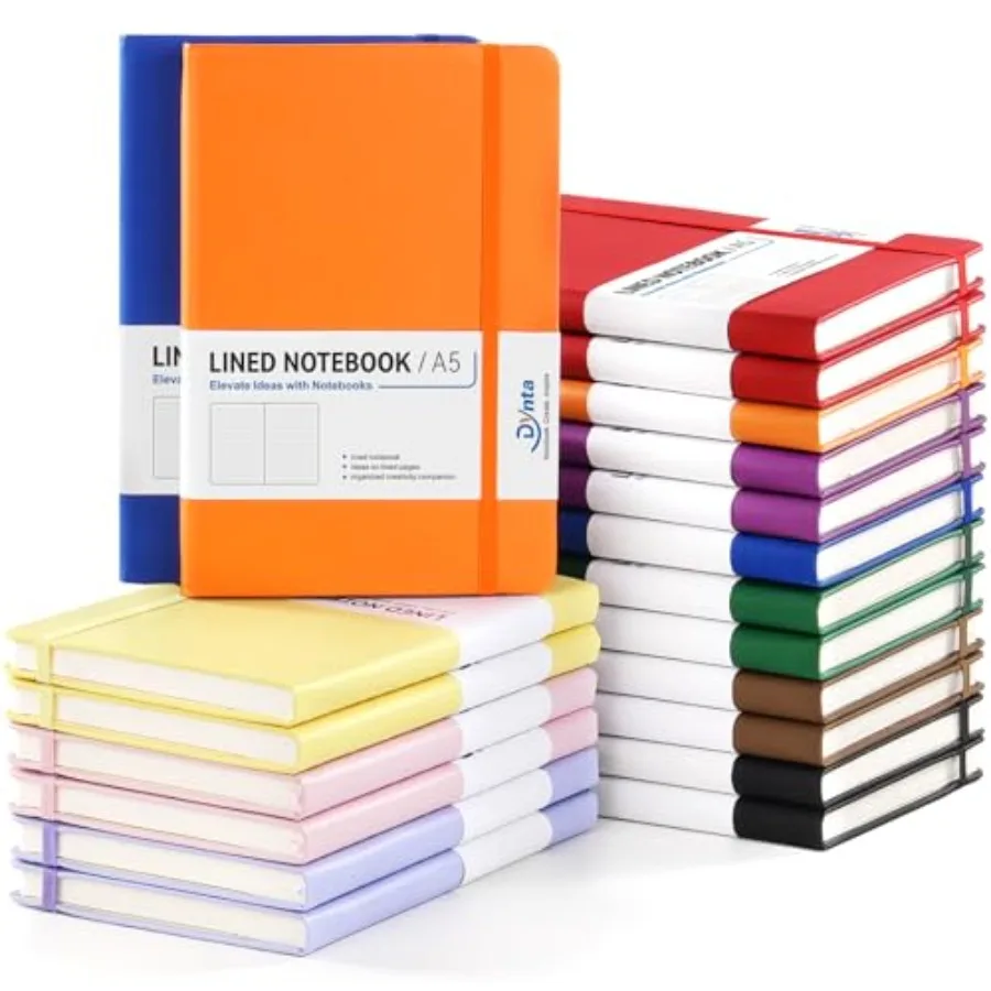 

20 Pack Hardcover Leather Journal Notebooks A5 College Ruled 200 Pages/100 Sheets 5.8 x 8.4 inch 10 Colors Bulk for Business/Of