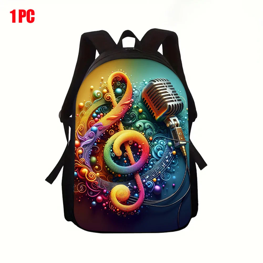 

1 music-themed backpack with microphone and colorful swirl design - large capacity, lightweight, adjustable shoulder strap