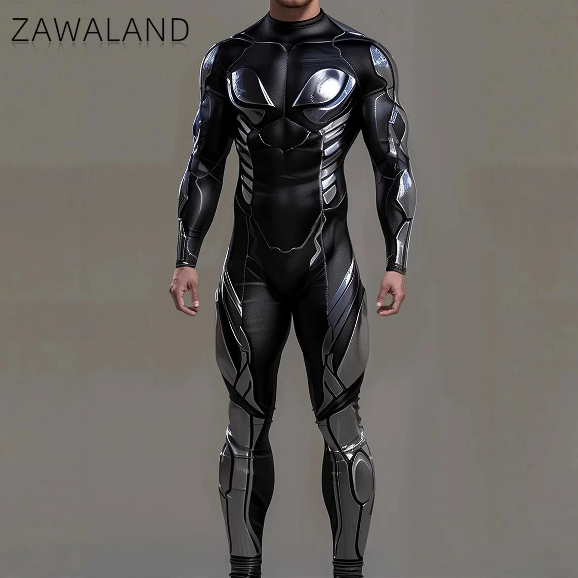 Zawaland-armadura mecánica Punk negra, mono completo, disfraz de guerrero Steampunk, traje de Cosplay para Festival, actuación de fiesta, Catsuit Zentai