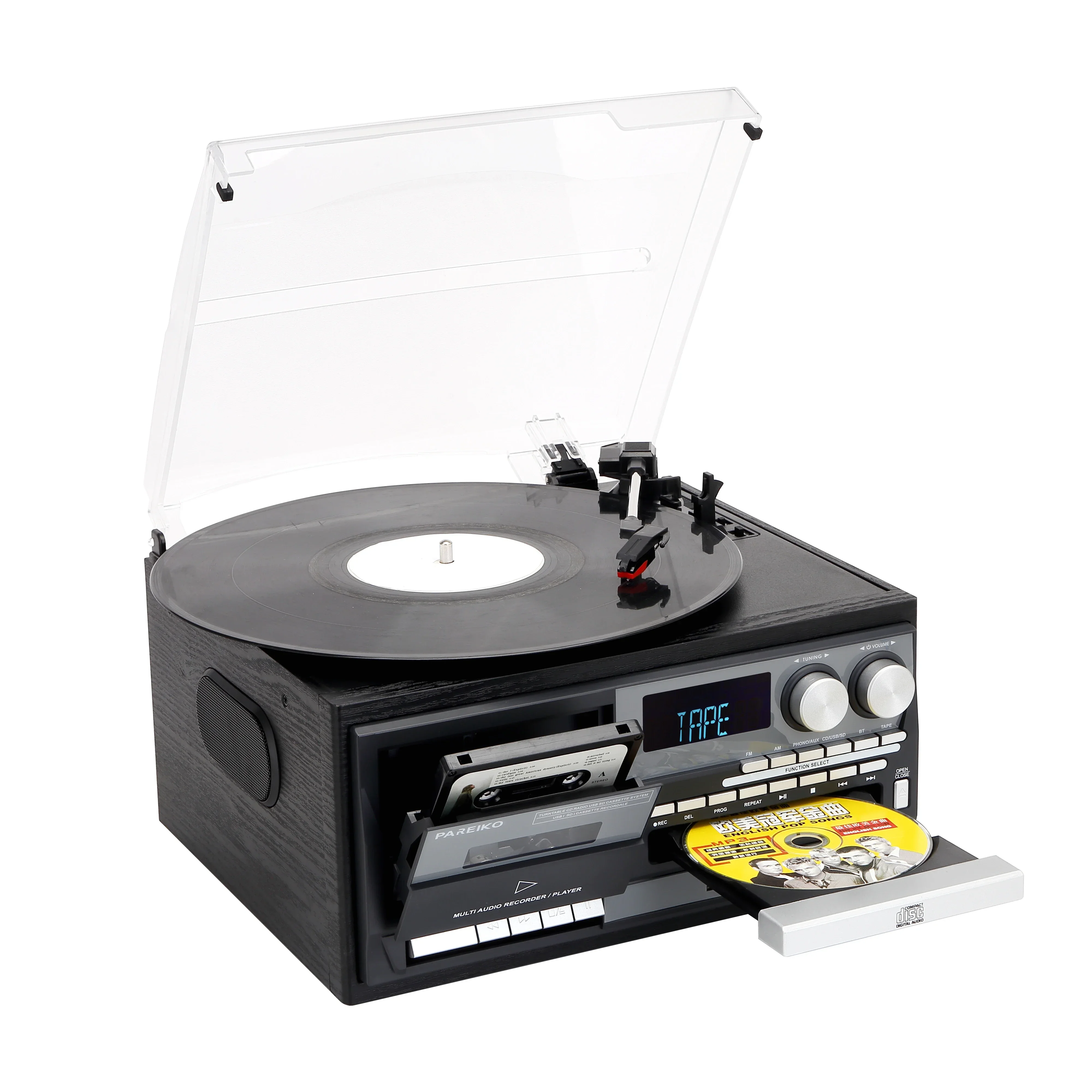 

Vintage All In 1 Vinyl Turntable Player Radio AM FM Record Player 3 Speed Turntable With Built-in Speakers Bluetooth