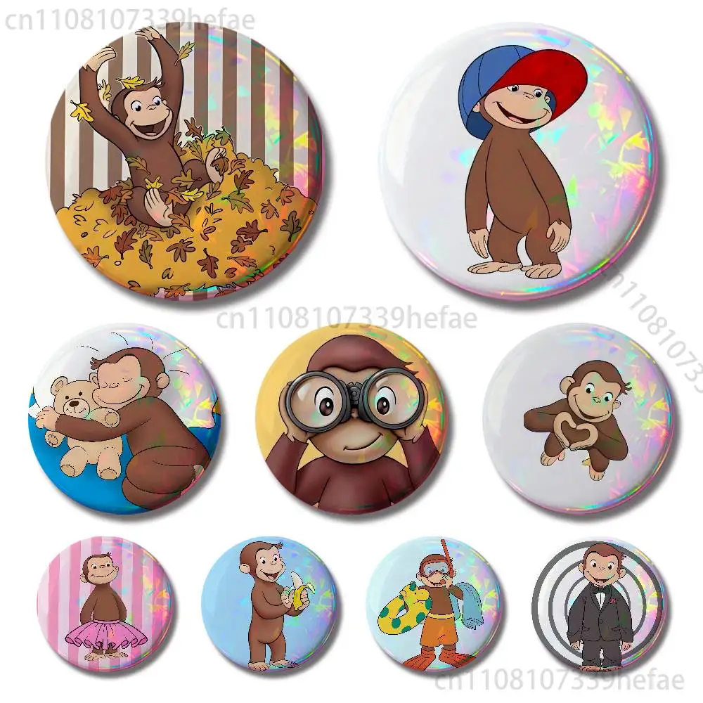

Curious G-George Monkey Badges 25 32 44 58 75 mm Round Cosplay Pin Bag Decor Fans Collect Friends Gifts Brooch Souvenir