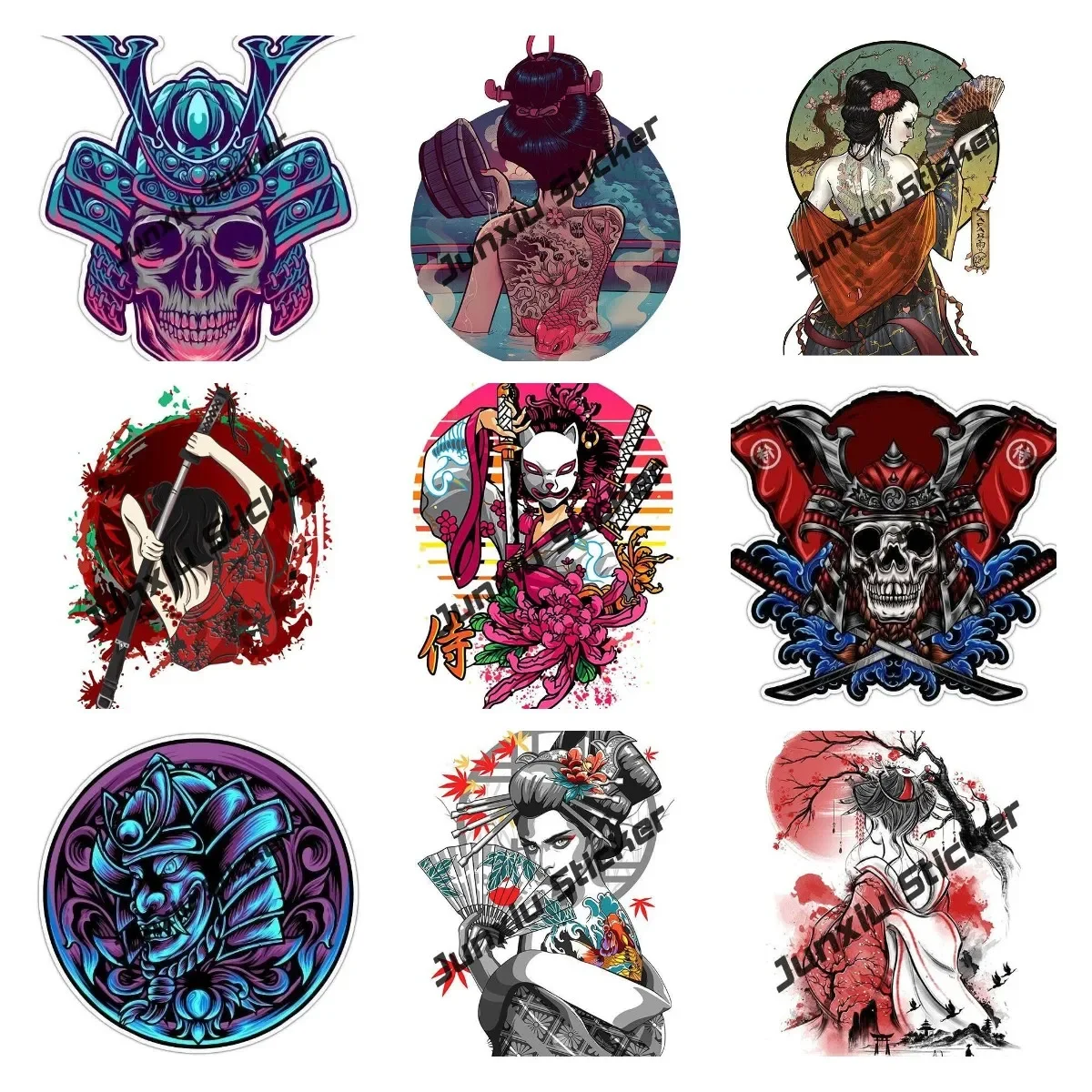 

Japan Samurai Bushido Spirit Art Stickers Samurai Demon Mask Decal Samurai Geisha Mobile Phone Laptop Guitar Suitcase Bike Decal