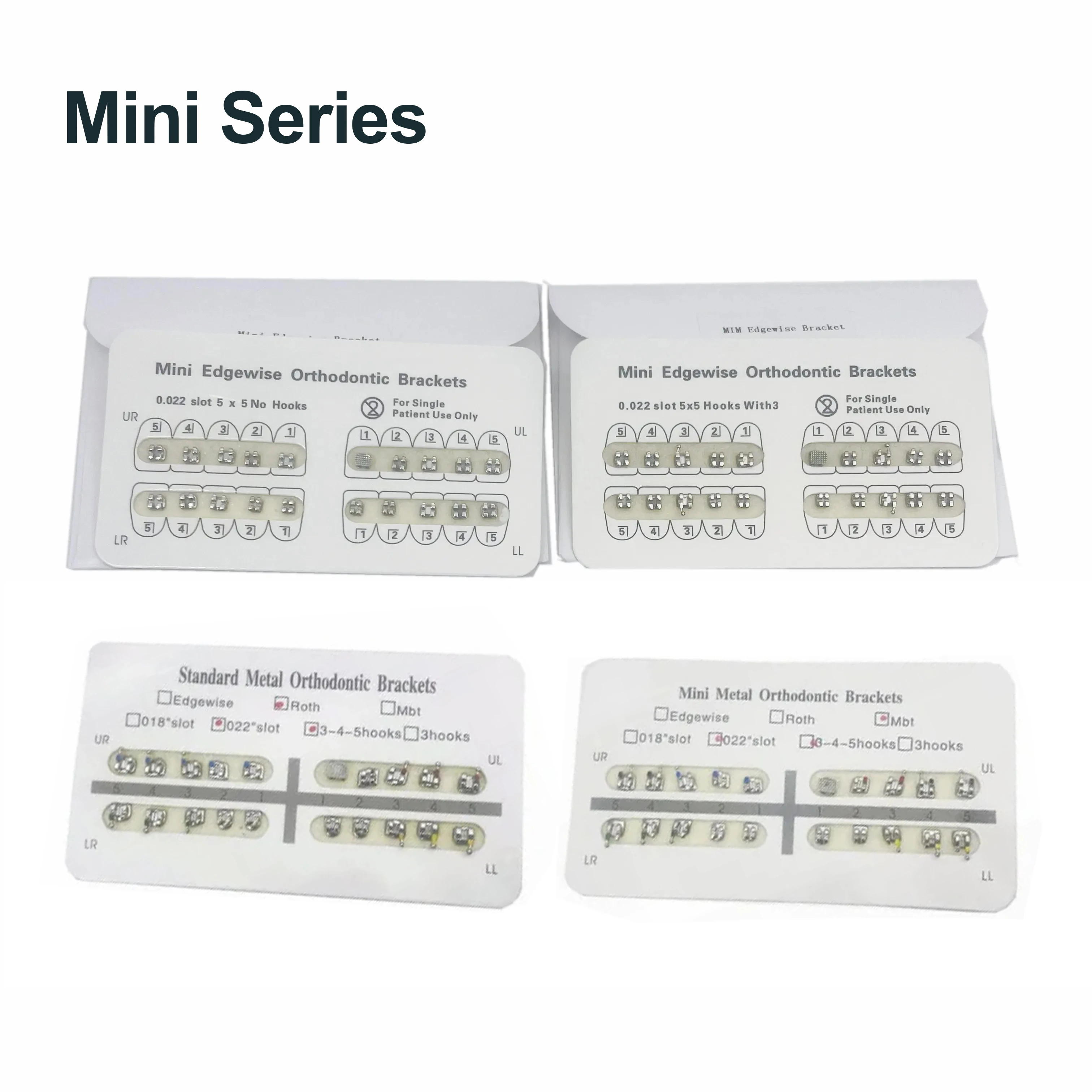 10 packs Dental Orthodontic MIM Monoblock Metal Brackets, Mini MBT/Roth 022, Hooks 345, Teeth Braces for Dentist Ortho Materials