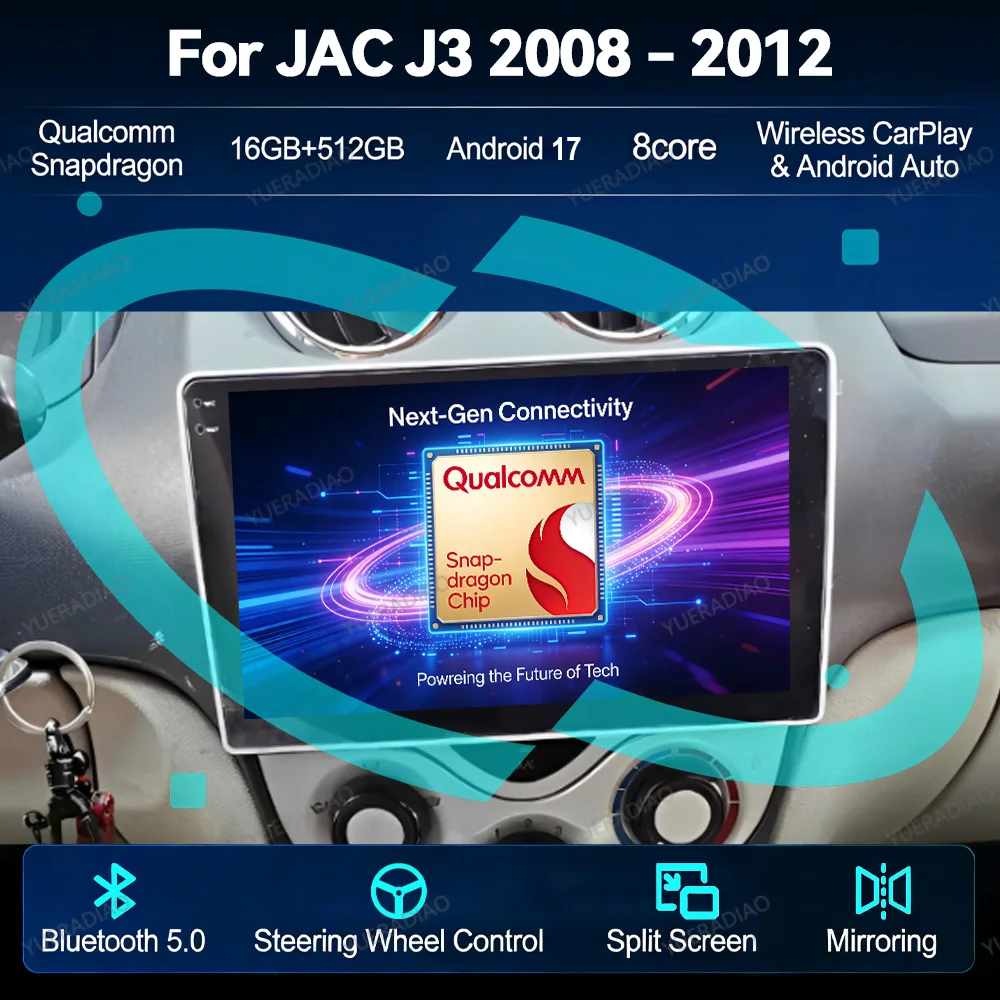 Android 17 Car Radio For JAC J3 2008 - 2012 Turin RS 2009 2010 2011 2012 Carplay Auto Multimedia Stereo Video Player FM GPS NAVI