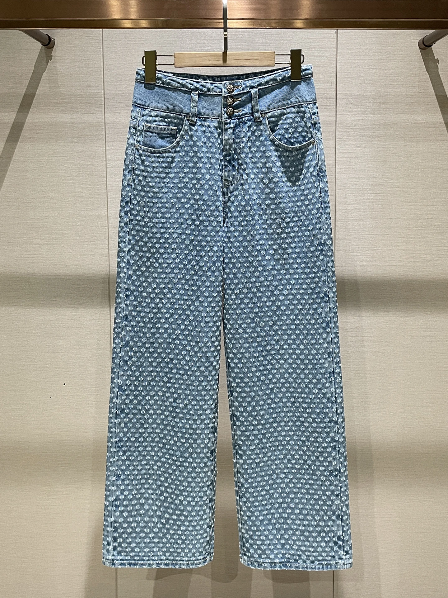 

Дизайнерские прямые брюки с высокой талией, синие повседневные брюки, женские осенние модные брюки с эффектом похудения на пуговицах