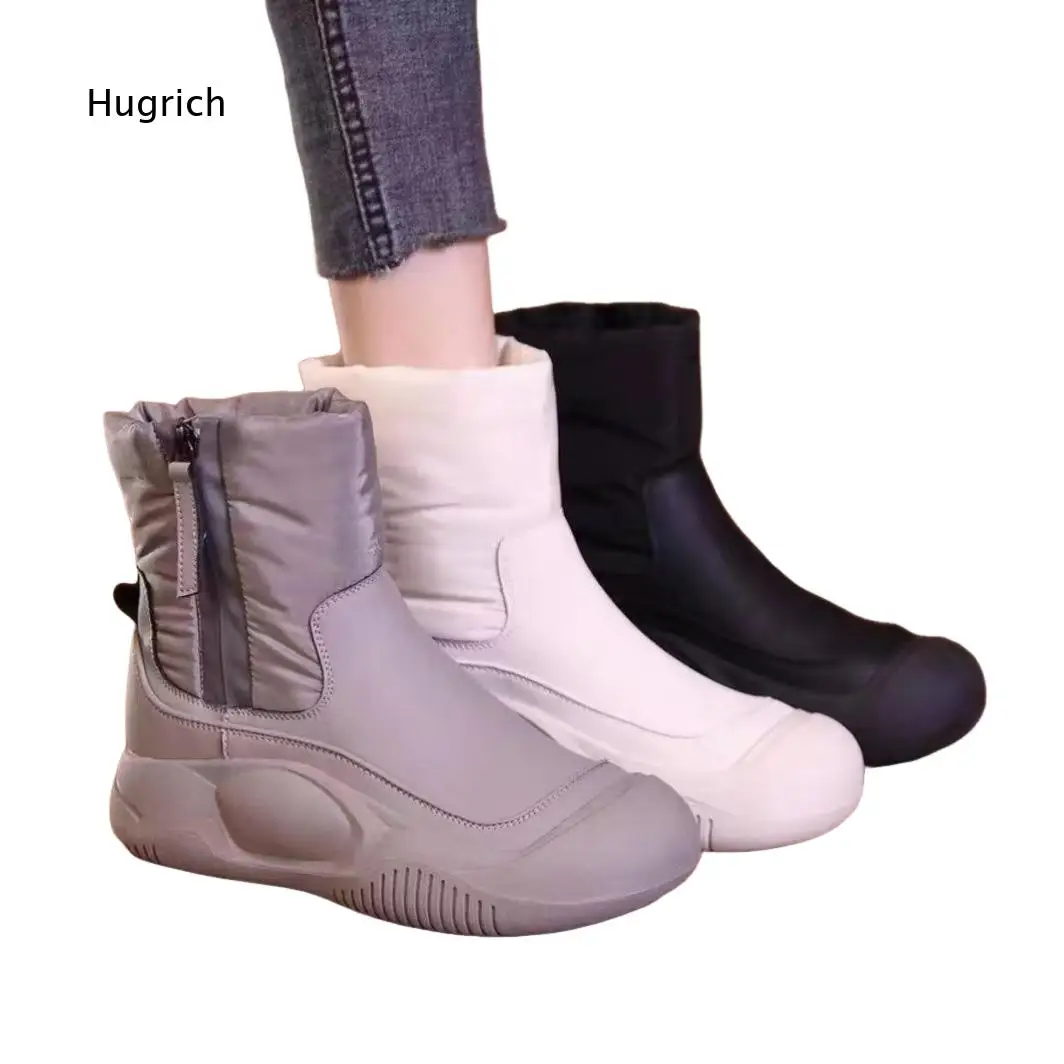 Ladies Waterproof Winter Ankle Boots Padded Down Cloth Upper Side Zip Anti Collision Round Toe Thick Sole Warm Fashion Footwear