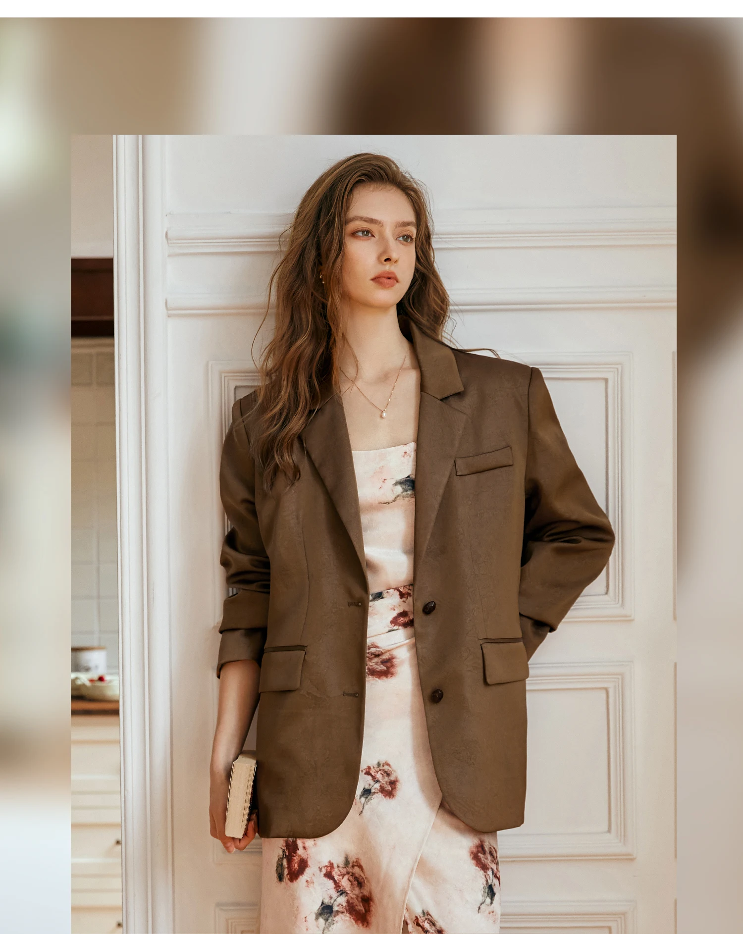 

OLrain French Women Coffee Blazers 2025 Autumn Retro Loose Fit Work Business Wear Long Sleeve Chic Button Jackets GM56QW93281