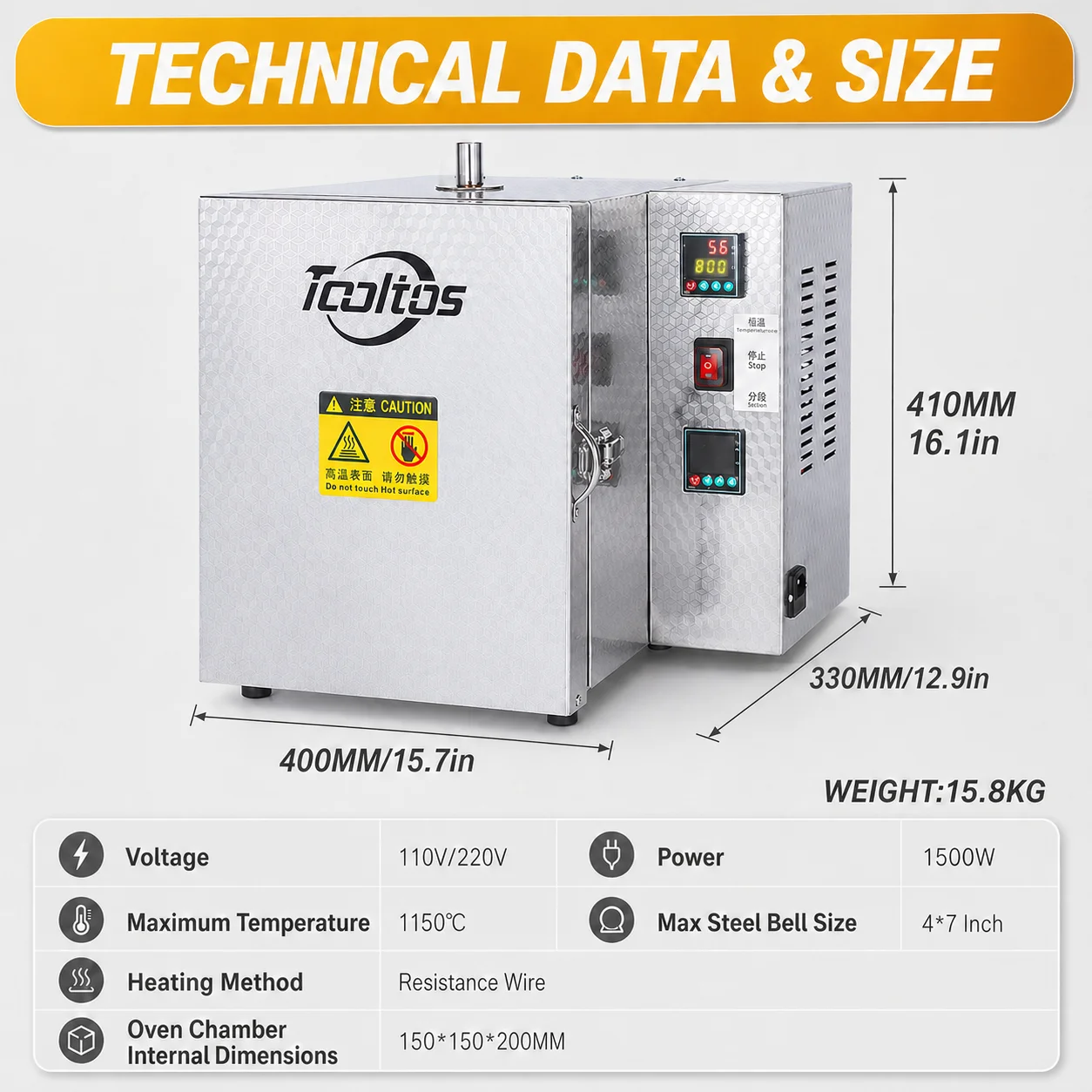 1500W Jewelry Casting Burnout Furnace Lost Wax Kiln with Segmented and Constant Temperature Control