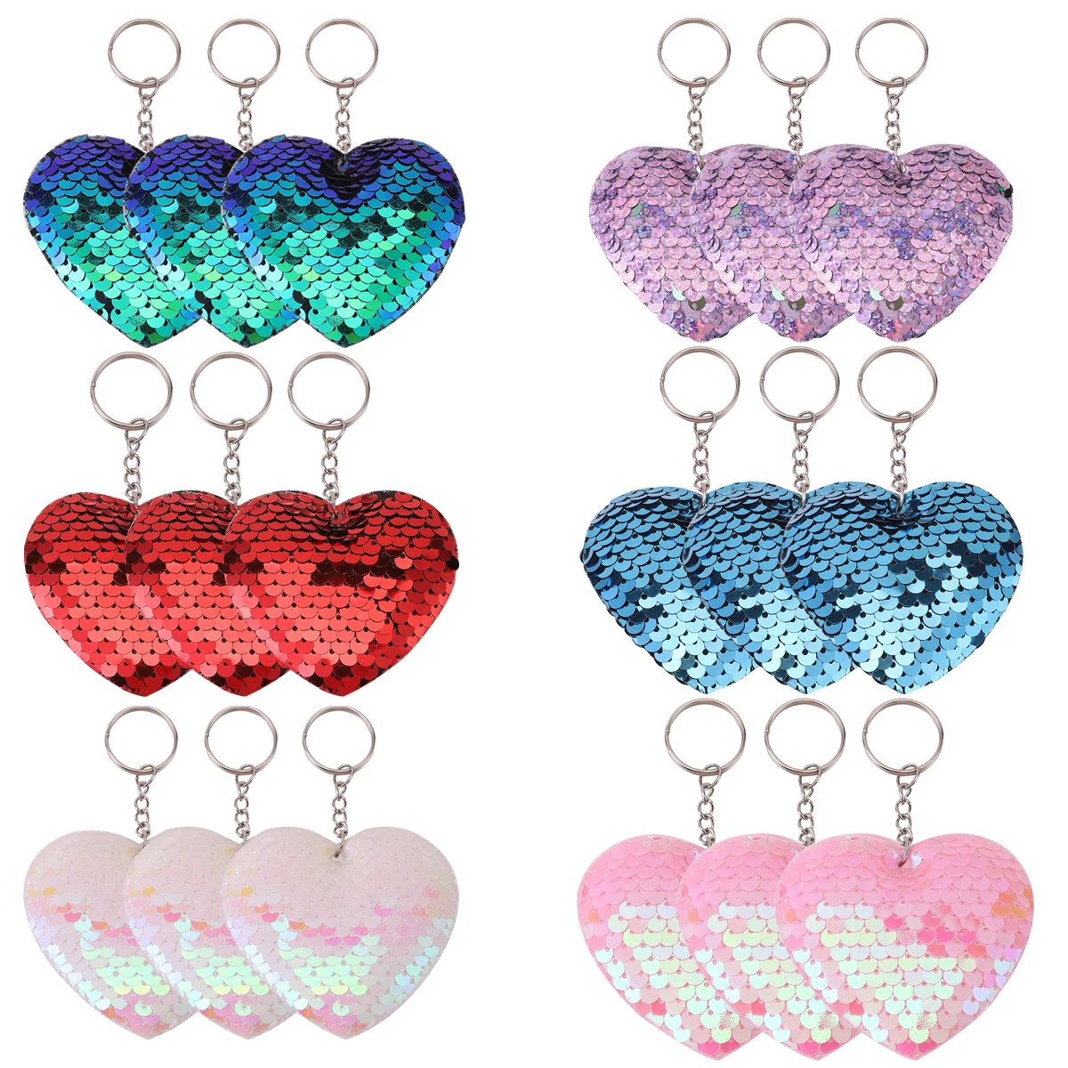 18Pcs Reversible Sequin Heart Keychain, Glittering Sequins Keyring For Daily Wear Party Favors, Backpack Luggage Bag Decorations