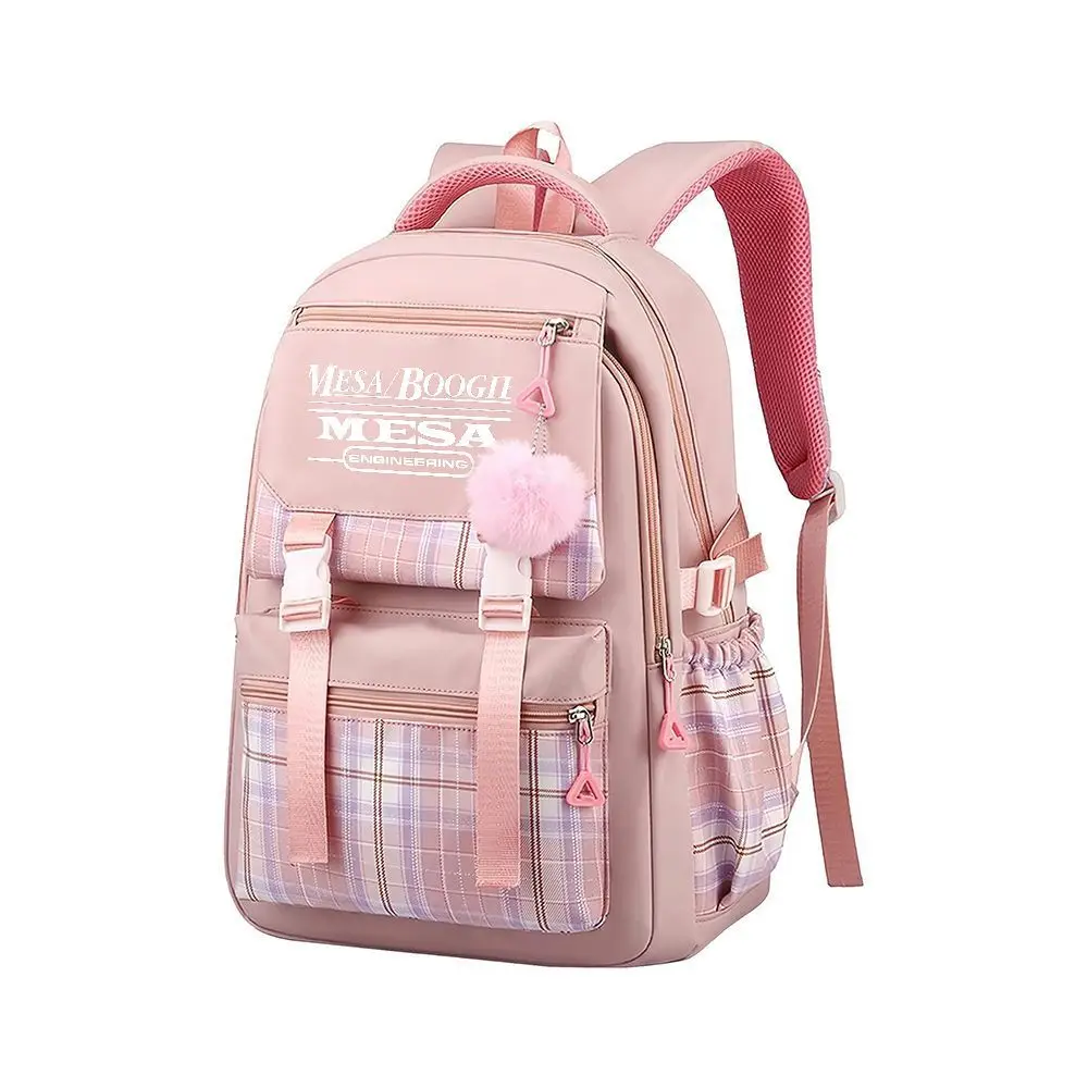 Ransel Pola Kotak-kotak MESA BOOGII, Tas Sekolah Merah Muda yang Lucu, Ransel Perjalanan dengan Tali yang Dapat Disesuaikan untuk Anak Perempuan dan Wanita