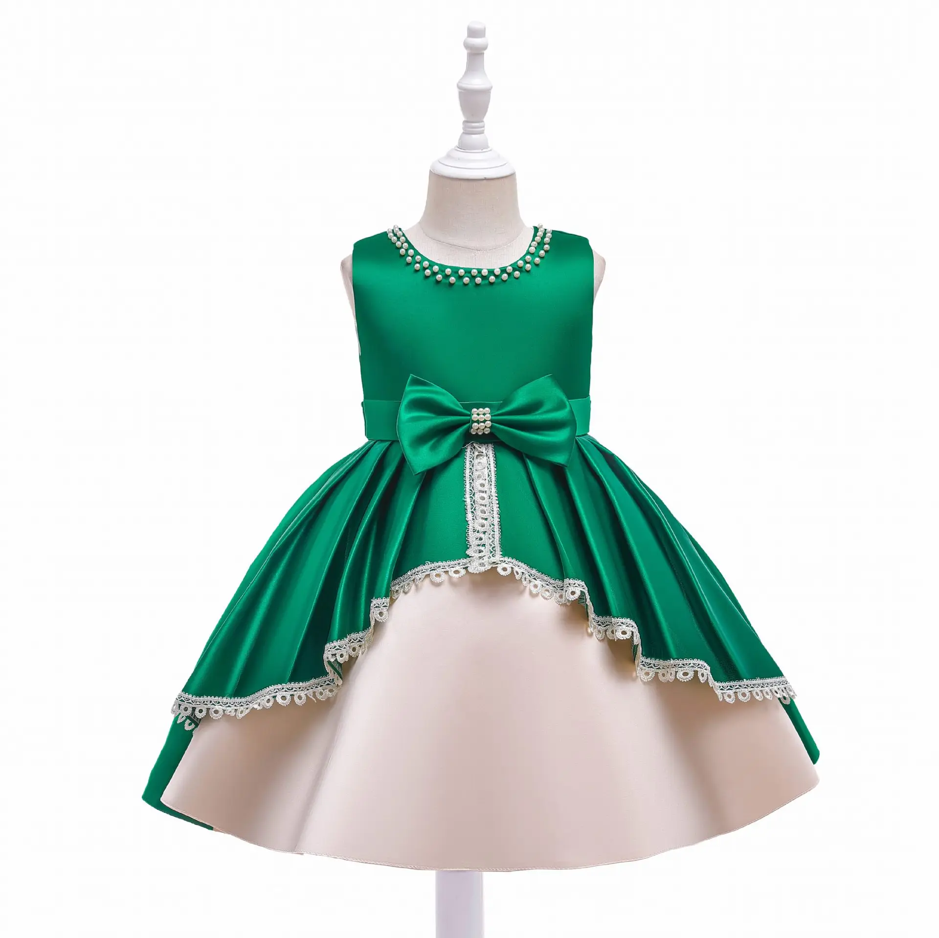 

Children's Dress Flower Girl Dresses Satin Bow Color Matching Sleeveless Princess Ball Gowns Host Performance Costume