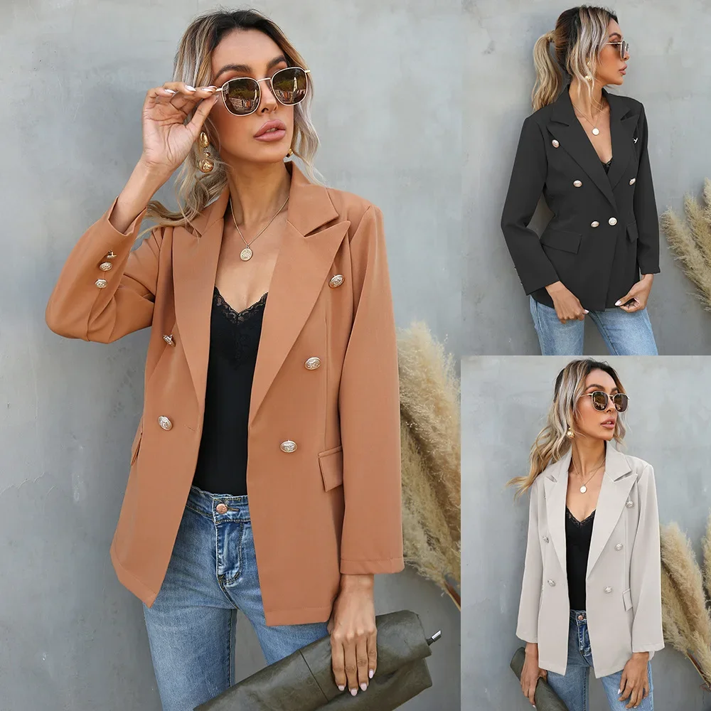 Blazer à double boutonnage pour femme, veste grande taille, veste décontractée, manteau imbibé, salopette amincissante, cardigan à poches