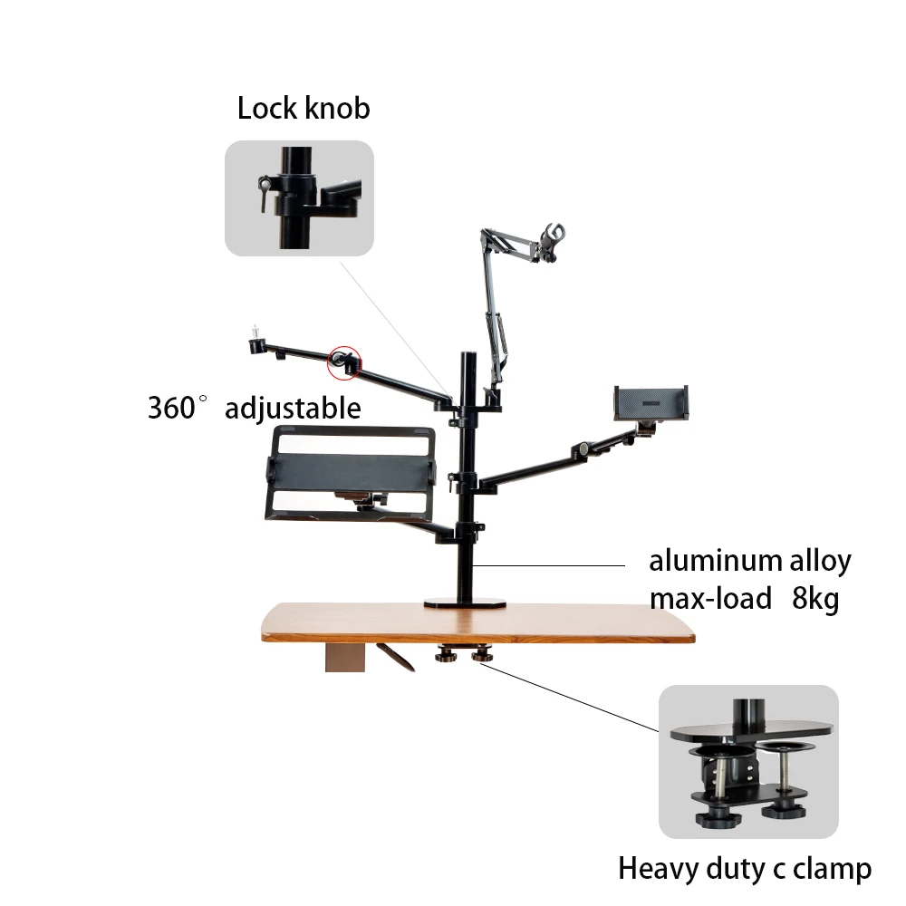 5 in 1 Floor Stand Set Notebook bracket Laptop  Light Mic Mount Moveable Compatible live stand for TikTok youtube online